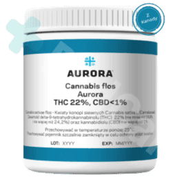 Opakowanie medycznej marihuany, Aurora 22 THC DelaHaze, Białe opakowanie z zakrętką o pojemności 10g z kanady