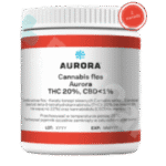 Opakowanie medycznej marihuany, Aurora 20 THC Pink Kush, Białe opakowanie z zakrętką o pojemności 10g z kanady