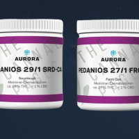 Podglądowe opakowanie dwóch odmian od Aurory Sourdough z 29% THC i Farm Gas z 27% THC