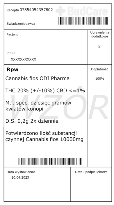 Wzór Recepta Cannabis flos ODI Pharma THC 20% (+/-10%) CBD