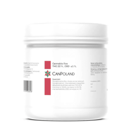 Opakowanie medycznej marihuany, Cannpoland 22% Gorila Glue , Białe opakowanie z zakrętką o pojemności 10g